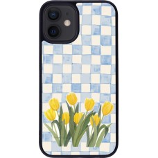iPhone 12 mini Case Hülle - Silikon schwarz Blue vichy tulips Spring 2026