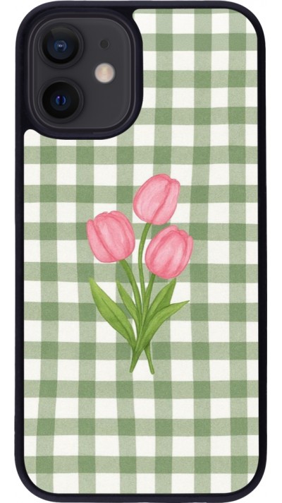 iPhone 12 mini Case Hülle - Silikon schwarz Green vichy tulips Spring 2026