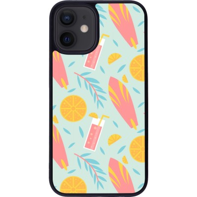 iPhone 12 mini Case Hülle - Silikon schwarz Summer 2025 Pattern citron