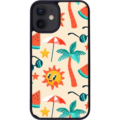 iPhone 12 mini Case Hülle - Silikon schwarz Summer 2025 Pattern soleil