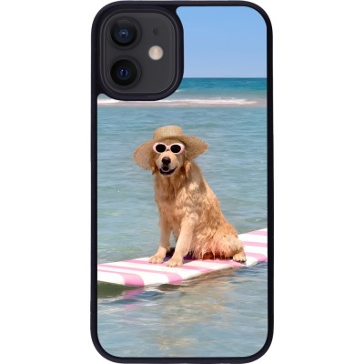 iPhone 12 mini Case Hülle - Silikon schwarz Summer Dog on Paddle