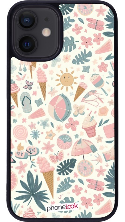 iPhone 12 mini Case Hülle - Silikon schwarz Sommer Pink Muster