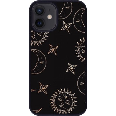 Hülle iPhone 12 mini - Silikon schwarz Suns and Moons