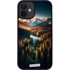 iPhone 12 mini Case Hülle - Silikon schwarz Sonnenuntergang Waldsee