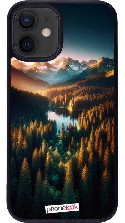 iPhone 12 mini Case Hülle - Silikon schwarz Sonnenuntergang Waldsee