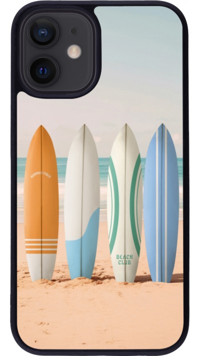 iPhone 12 mini Case Hülle - Silikon schwarz Summer surfboard 2025