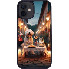 iPhone 12 mini Case Hülle - Silikon schwarz Valentin 2024 Hund & Katze Kerzenlicht
