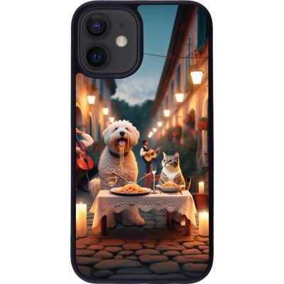 iPhone 12 mini Case Hülle - Silikon schwarz Valentin 2024 Hund & Katze Kerzenlicht