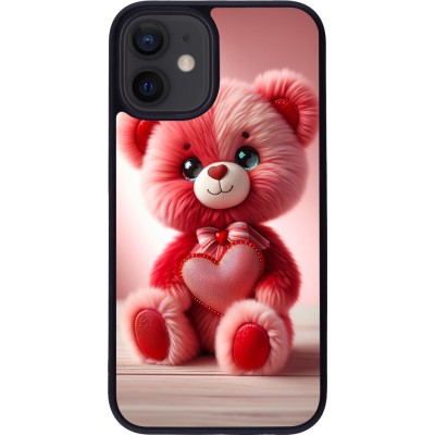 iPhone 12 mini Case Hülle - Silikon schwarz Valentin 2024 Rosaroter Teddybär