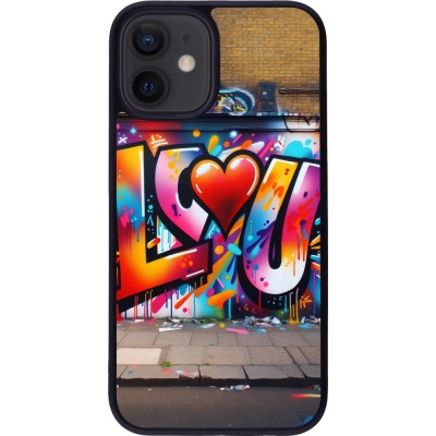 iPhone 12 mini Case Hülle - Silikon schwarz Valentin 2025 Liebe U Tag