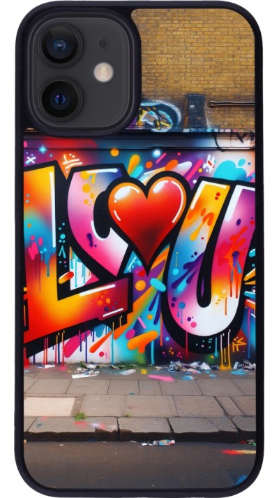 iPhone 12 mini Case Hülle - Silikon schwarz Valentin 2025 Liebe U Tag