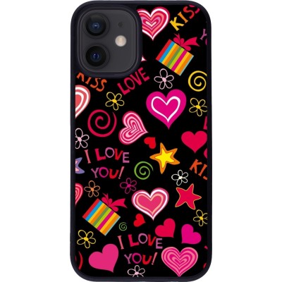 iPhone 12 mini Case Hülle - Silikon schwarz Valentine 2023 love symbols