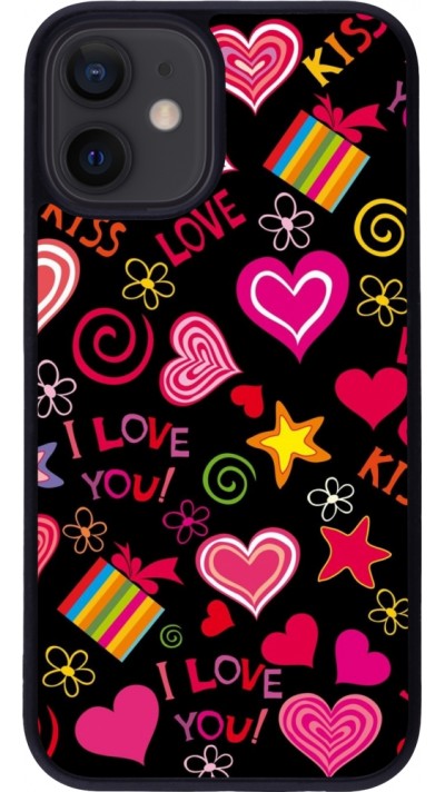 iPhone 12 mini Case Hülle - Silikon schwarz Valentine 2023 love symbols