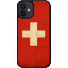 Hülle iPhone 12 mini - Silikon schwarz Vintage Flag SWISS
