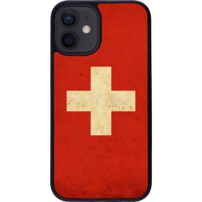 Hülle iPhone 12 mini - Silikon schwarz Vintage Flag SWISS