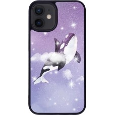 Hülle iPhone 12 mini - Silikon schwarz Whale in sparking stars
