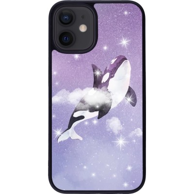 Hülle iPhone 12 mini - Silikon schwarz Whale in sparking stars