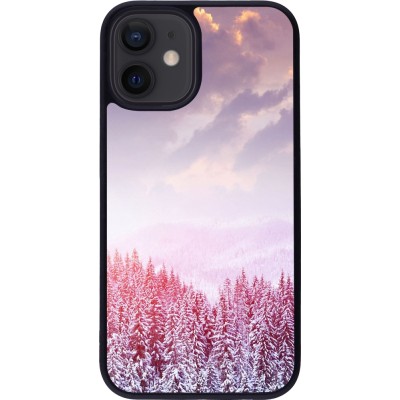 iPhone 12 mini Case Hülle - Silikon schwarz Winter 22 Pink Forest