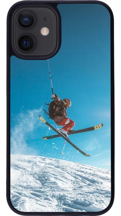 Coque iPhone 12 mini - Silicone rigide noir Winter 22 Ski Jump