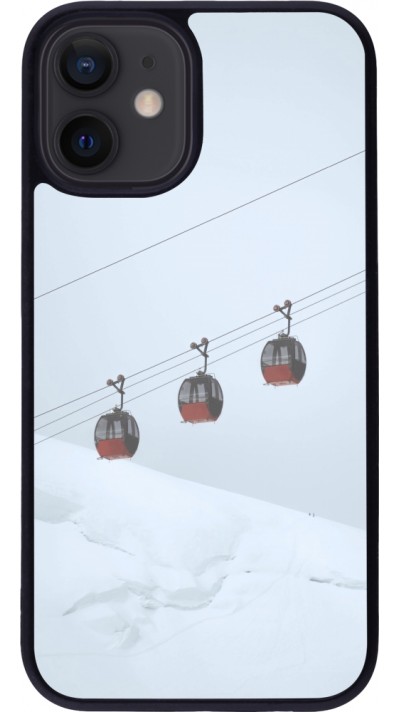 Coque iPhone 12 mini - Silicone rigide noir Winter 22 ski lift