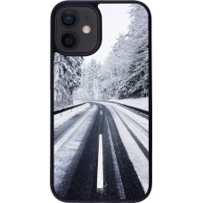 iPhone 12 mini Case Hülle - Silikon schwarz Winter 22 Snowy Road