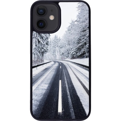 iPhone 12 mini Case Hülle - Silikon schwarz Winter 22 Snowy Road