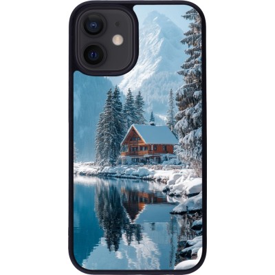 iPhone 12 mini Case Hülle - Silikon schwarz Winter 25 Winter house forest day