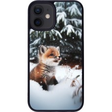 iPhone 12 mini Case Hülle - Silikon schwarz Weihnachten 2023 Fuechslein Tanne
