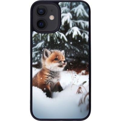 iPhone 12 mini Case Hülle - Silikon schwarz Weihnachten 2023 Fuechslein Tanne