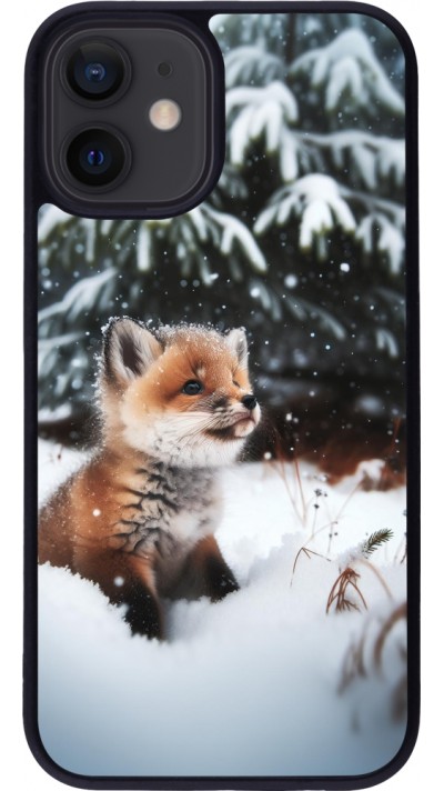 iPhone 12 mini Case Hülle - Silikon schwarz Weihnachten 2023 Fuechslein Tanne