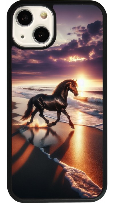 iPhone 13 Case Hülle - Silikon schwarz Pferd majestätisch Strand