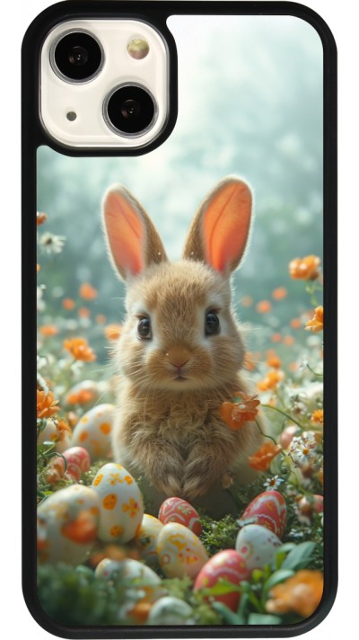 iPhone 13 Case Hülle - Silikon schwarz Easter 2026 Rabbit in the garden