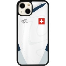 Coque iPhone 13 - Silicone rigide noir Maillot de football Suisse Extérieur personnalisable