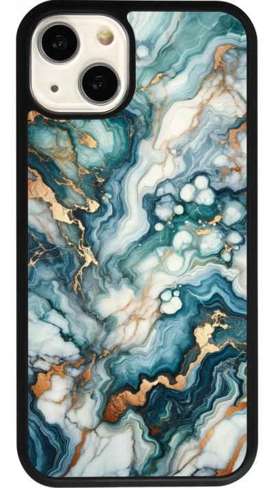 Coque iPhone 13 - Silicone rigide noir Marbre Vert Bleu Doré