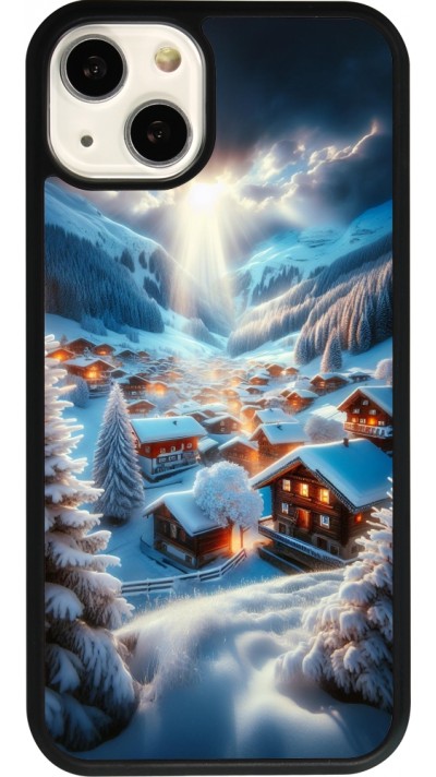 Coque iPhone 13 - Silicone rigide noir Mont Neige Lumière