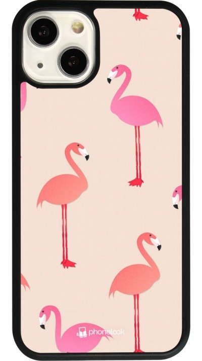 iPhone 13 Case Hülle - Silikon schwarz Pink Flamingos Pattern