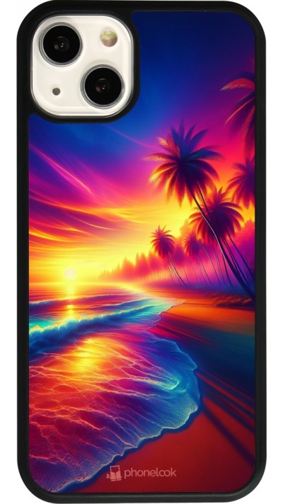 Coque iPhone 13 - Silicone rigide noir Plage coucher soleil flashy