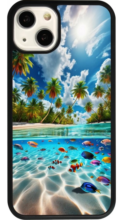 Coque iPhone 13 - Silicone rigide noir Plage Paradis