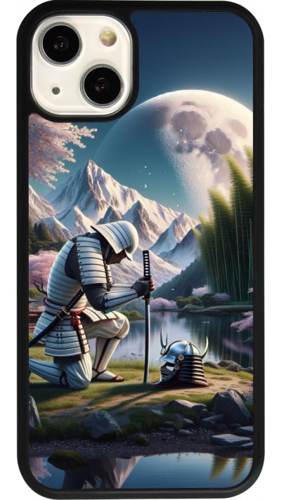 Coque iPhone 13 - Silicone rigide noir Samurai Katana Lune