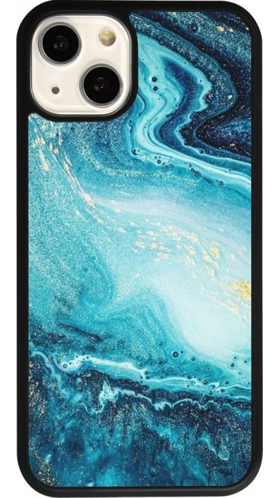 Coque iPhone 13 - Silicone rigide noir Sea Foam Blue
