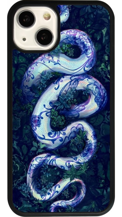 Coque iPhone 13 - Silicone rigide noir Serpent Blue Anaconda