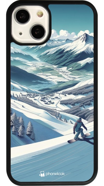 Coque iPhone 13 - Silicone rigide noir Snowboarder Montagne
