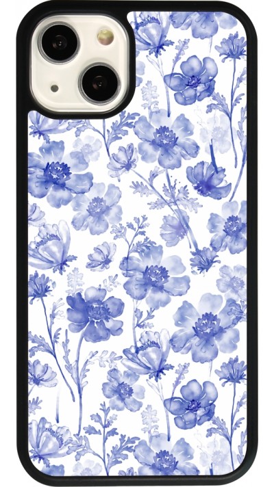 Coque iPhone 13 - Silicone rigide noir Spring 23 watercolor blue flowers