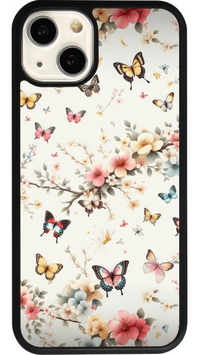 Coque iPhone 13 - Silicone rigide noir Spring 25 Papillons Légers