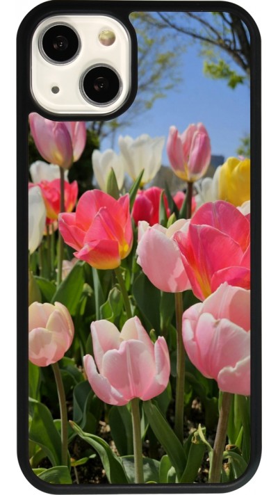 Coque iPhone 13 - Silicone rigide noir Tulips 2026