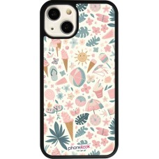 Coque iPhone 13 - Silicone rigide noir Summer Pink Pattern