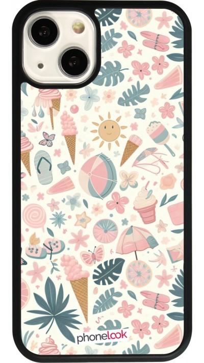 Coque iPhone 13 - Silicone rigide noir Summer Pink Pattern