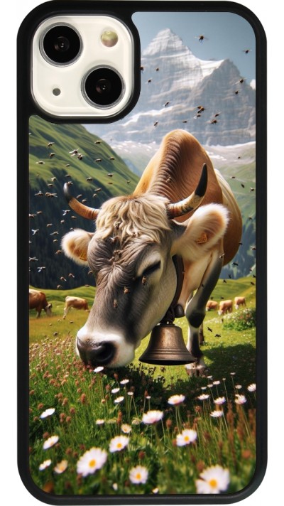 Coque iPhone 13 - Silicone rigide noir Vache montagne Valais