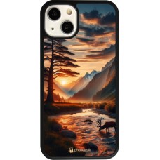 iPhone 13 Case Hülle - Silikon schwarz Tal Sonnenuntergang Hirsch Baum