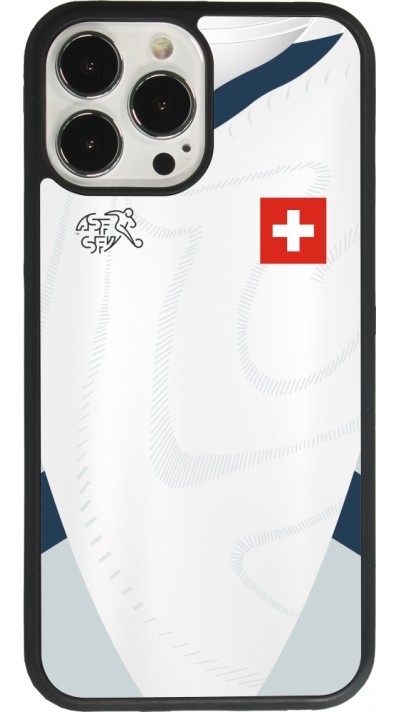 Coque iPhone 13 Pro Max - Silicone rigide noir Maillot de football Suisse Extérieur personnalisable